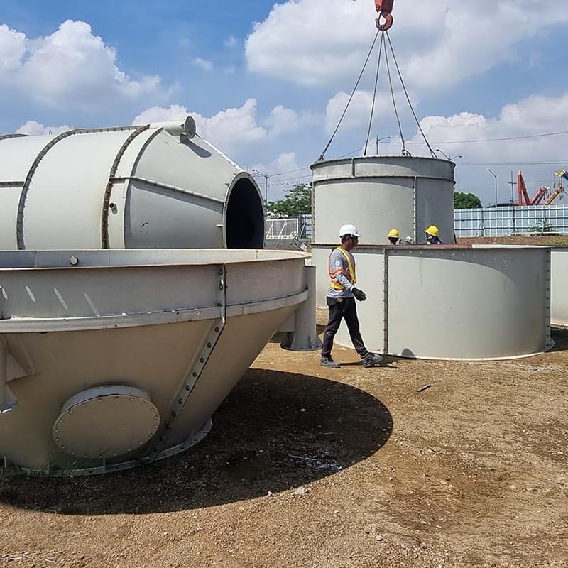 Bolted cement silo installation at project site